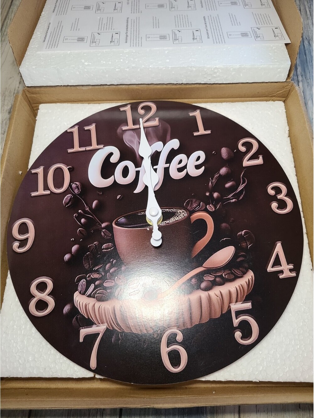 Analog Clock With Coffee Cup On The Face. No Seconds Hand. Runs Very Quiet